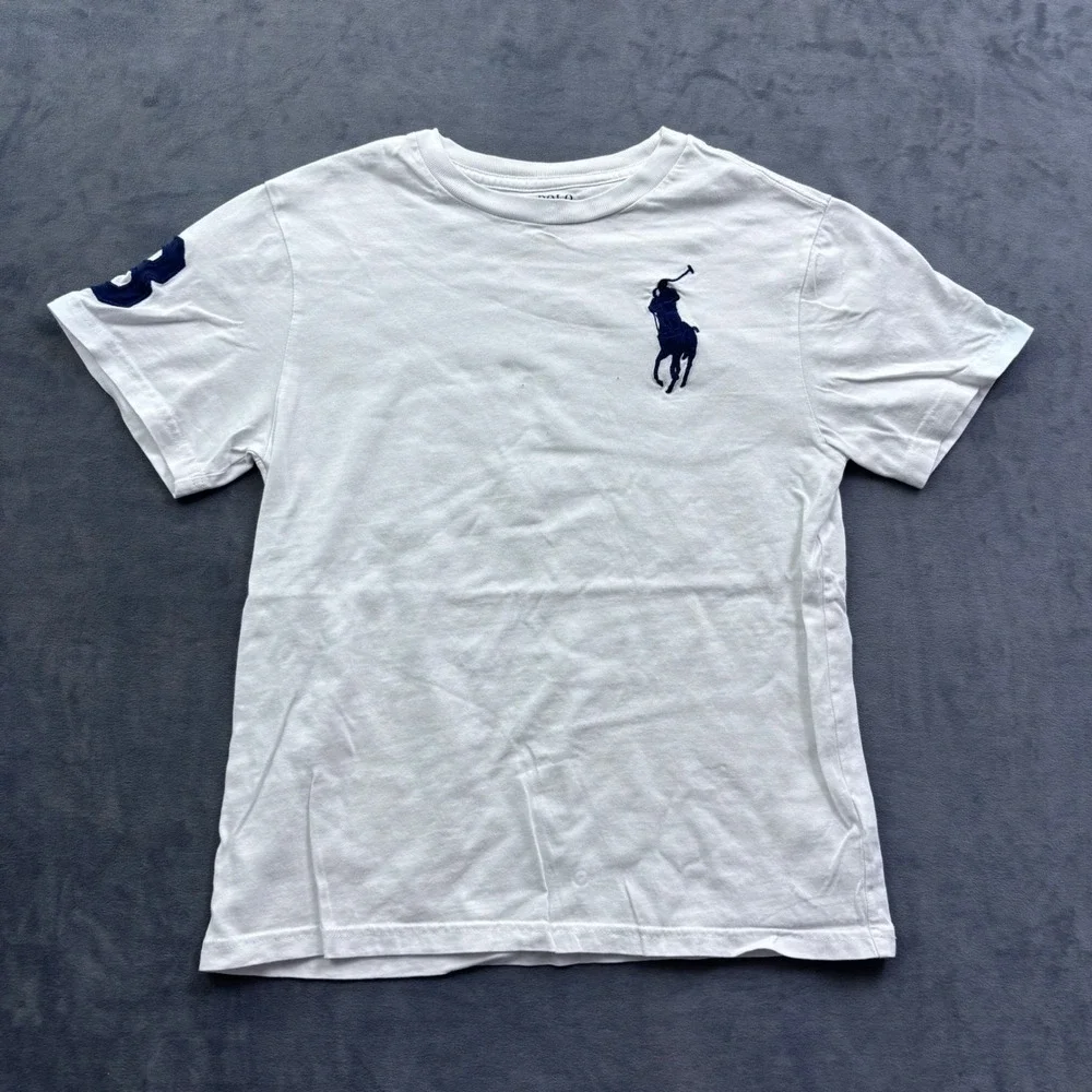 Polo Ralph Lauren Boys White Big Pony Short Sleeve T-Shirt Size M 10-12